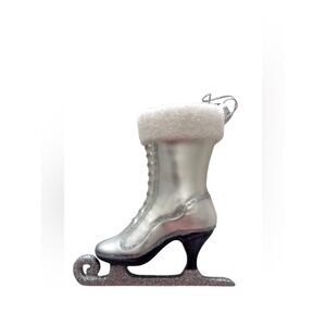 FIGURE SKATING ORNAMENT GLASS WITH SILVER GLITTER